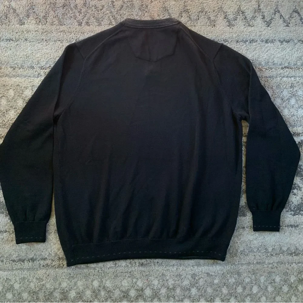 Robert Graham Black Wool V-Neck Sweater 2XL